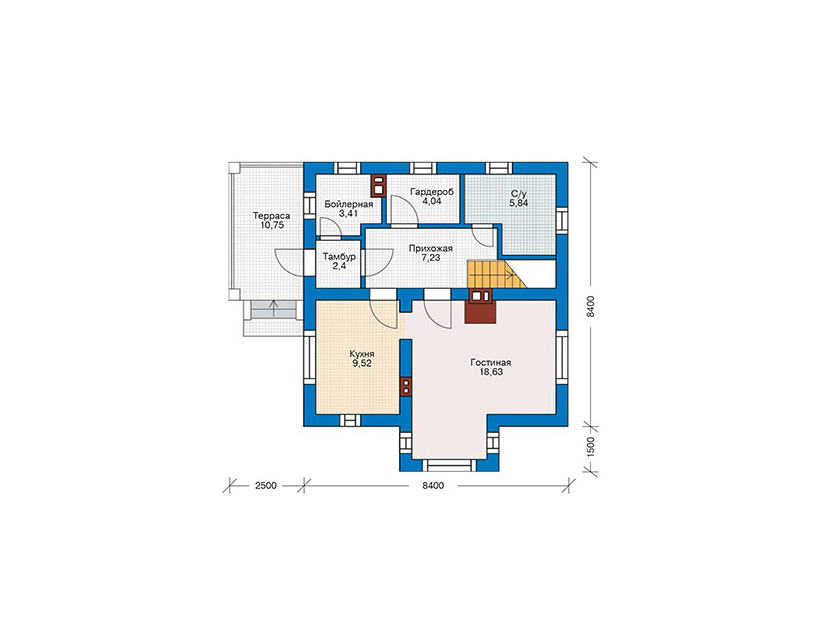 Планировка КД-96 Дом из камня Неотерра, 96 м.кв.