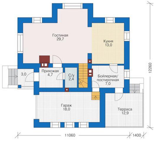 Планировка МД-129 Монолитный дом Каспер, 129 м²
