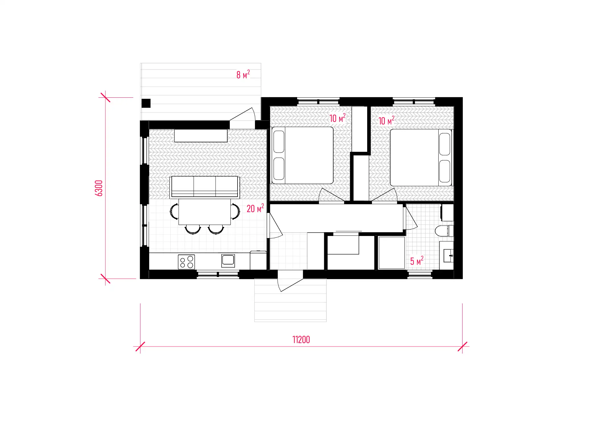 Планировка ПСБ-55 Дом из полистиролбетона Нега, 55 м²