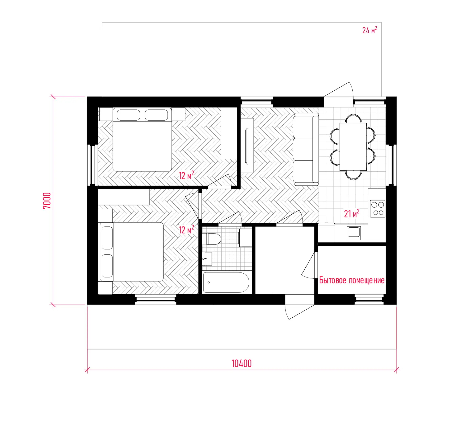 Планировка ПСБ-59 Дом из полистиролбетона Очажок, 59 м²