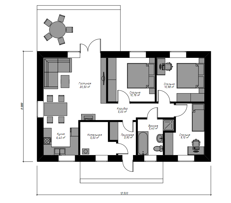 Планировка ТК-74 Дом из тёплой керамики Штиль, 74 м²