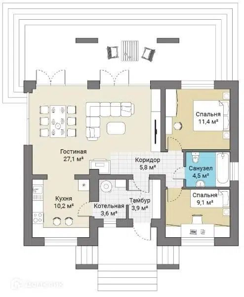 Планировка КД-84 Кирпичный дом Графитин, 84.9 кв.м