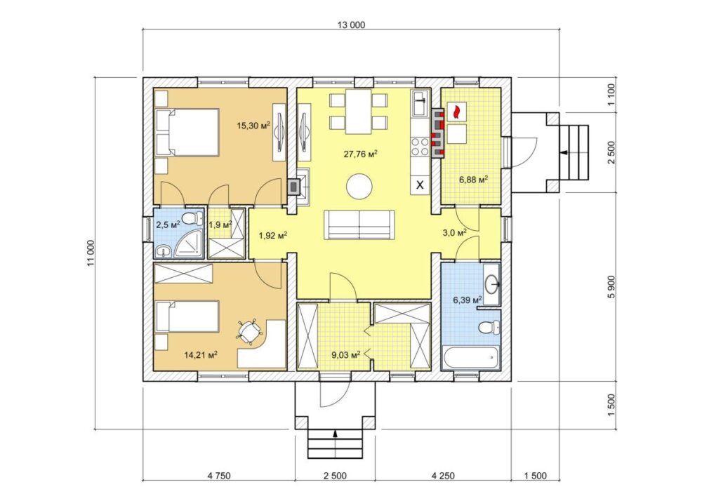 Планировка МД-89 Монолитный дом Кипер, 89 м²