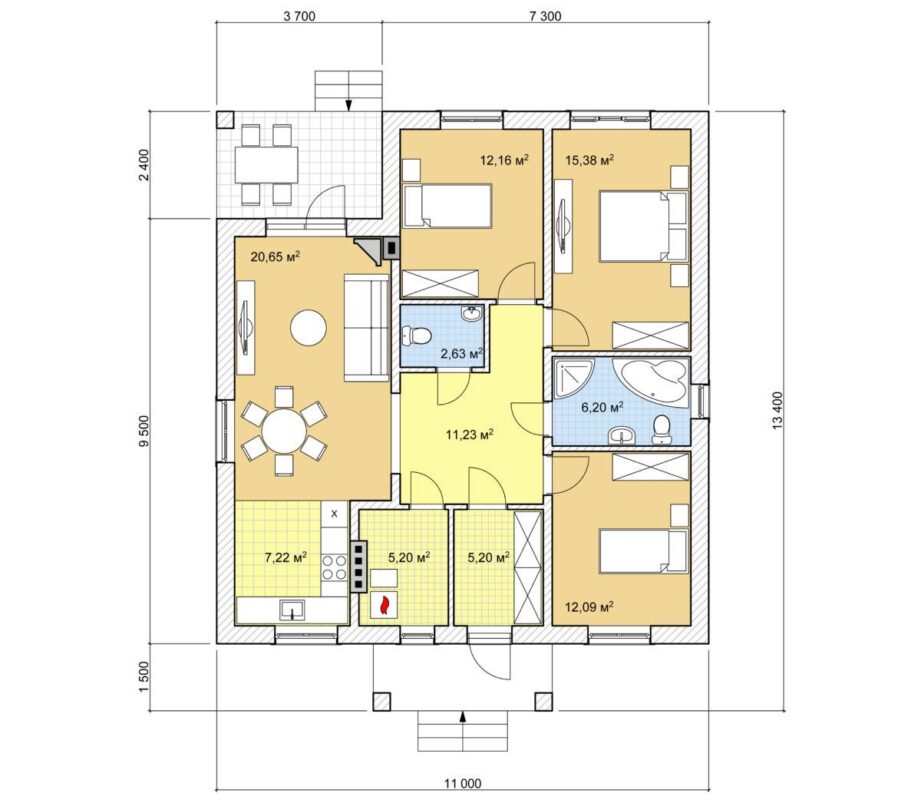 Планировка МД-98 Монолитный дом Сактай, 98 м²