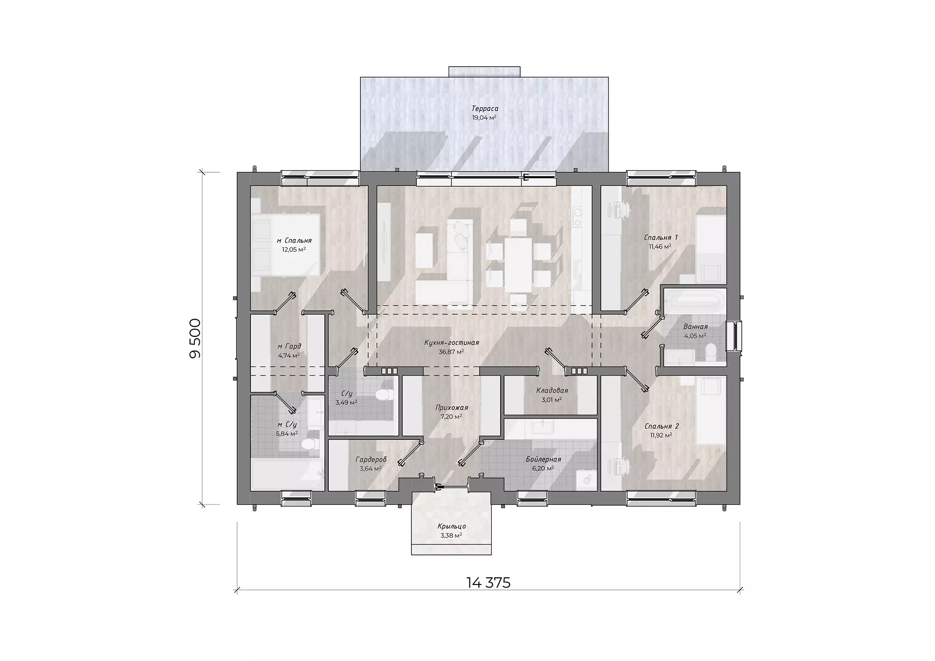 Планировка ТК-114 Дом из тёплой керамики Модос, 114 м²