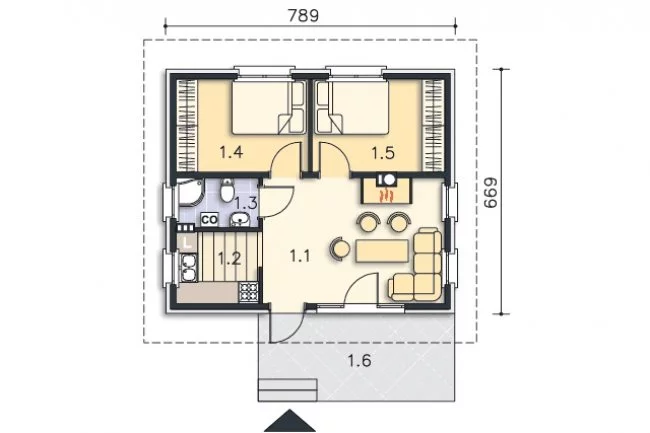 Планировка ПБ-46 Дом из пеноблока Волше, 46 м²