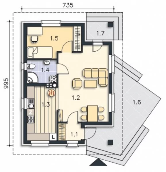 Планировка ПБ-64 Дом из пеноблока Номи, 64 м²
