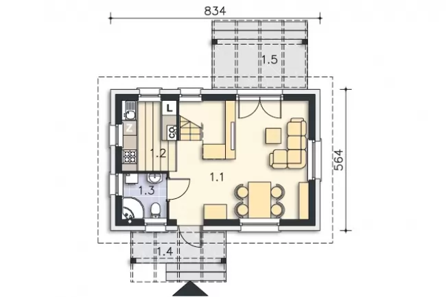Планировка КД-47 Дом из кирпича Пиррела, 47.03 м.кв.