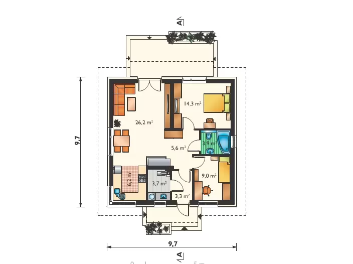 Планировка КД-72 Дом из кирпича Лагимен, 72.2 м.кв.