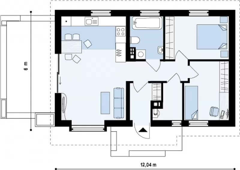Планировка КД-65 Дом из кирпича Фисаба, 65.45 м.кв.