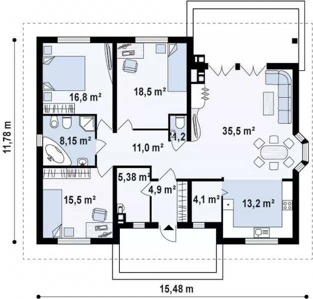 Планировка КД-134 Дом из кирпича Дориша, 134.23 м.кв