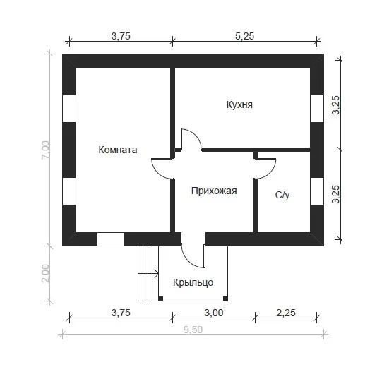 Планировка КД-58 Дом из кирпича Иданго, 58.5 м.кв.