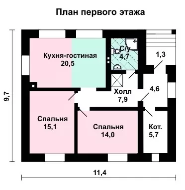 Планировка КД-61 Кирпичный дом Помора, 61.3 кв.м.
