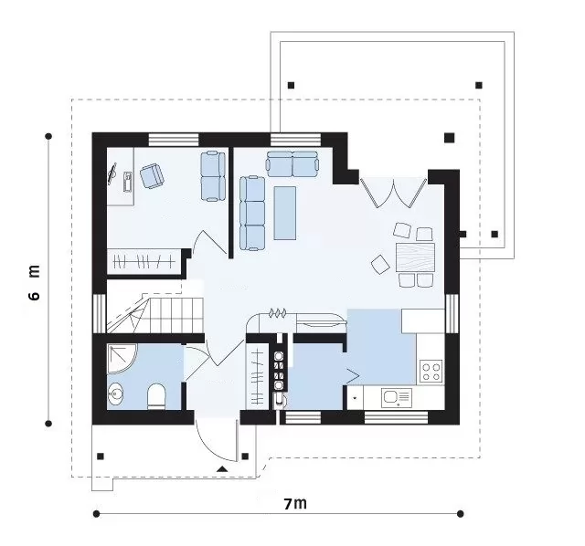 Планировка КД-64 Дом из кирпича Фрета, 64 м.кв.