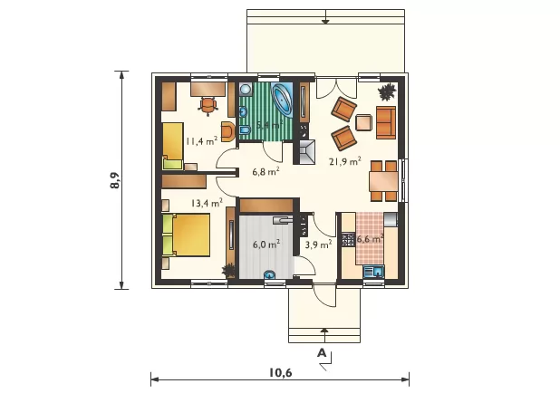 Планировка КД-75 Дом из кирпича Доринг, 75.4 м.кв.
