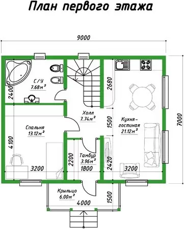 Планировка КД-94 Дом из кирпича Бертута, 94.42 м.кв.