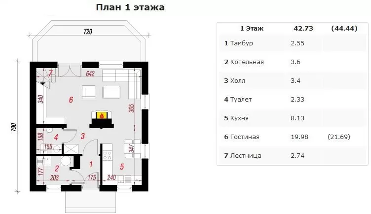 Планировка БД-66 Дом из блоков Гонесса, 66 м²