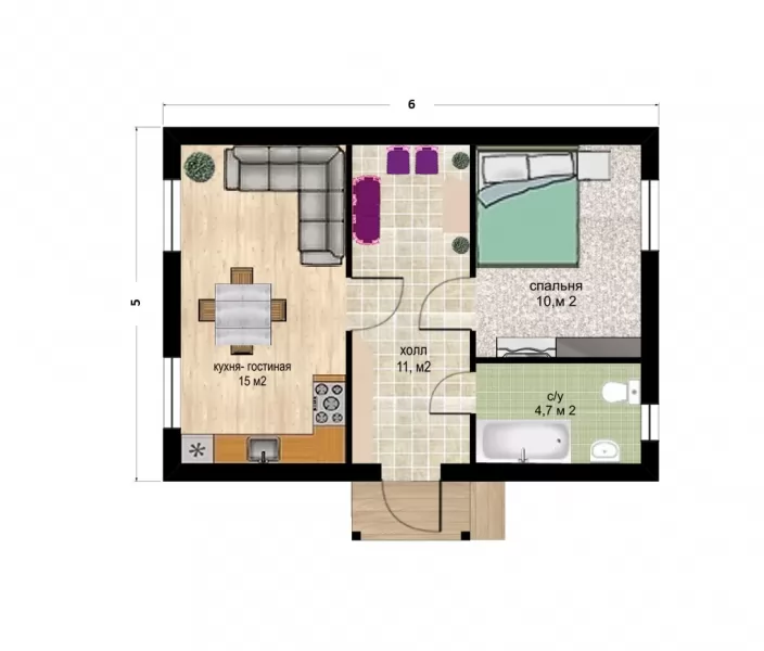 Планировка КД-40 Кирпичный дом Тридада, 40.7 кв.м.