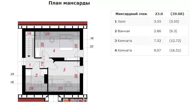 Планировка БД-66 Дом из блоков Гонесса, 66 м²