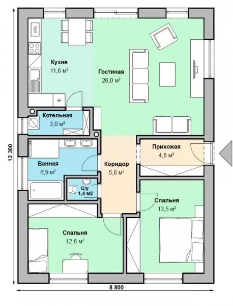 Планировка КД-85 Кирпичный дом Акцент, 85.4 кв.м