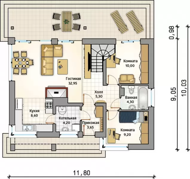 Планировка КД-112 Дом из кирпича Хидрун, 112.4 м.кв.