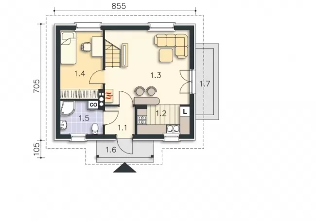Планировка КД-62 Дом из кирпича Лирона, 60.27 м.кв.