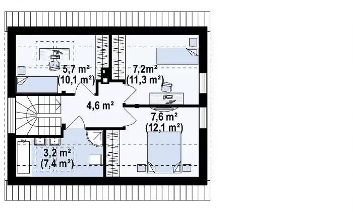 Планировка КД-77 Дом из кирпича Капирон, 77.1 м.кв.