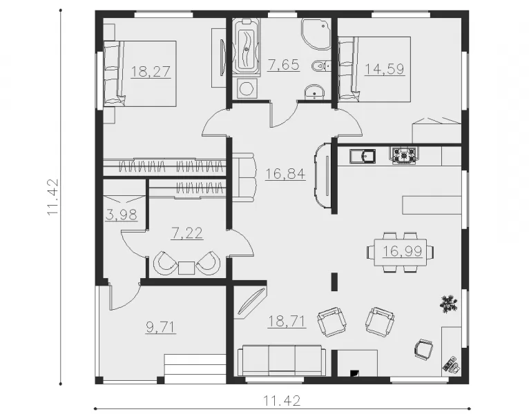 Планировка КД-113 Дом из кирпича Серувис, 113.96 м.кв.