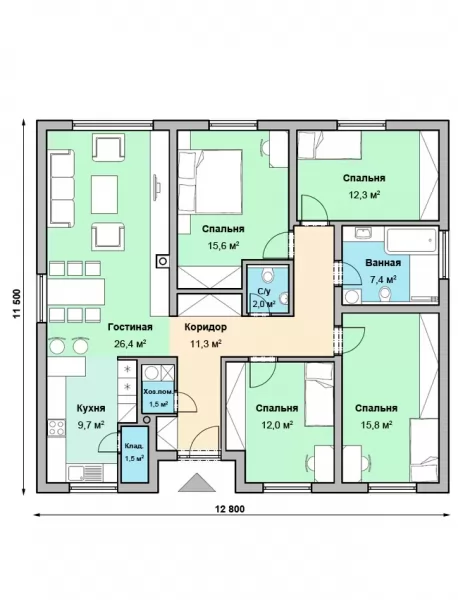 Планировка КД-115 Дом из кирпича Гертуд, 115.5 м.кв.