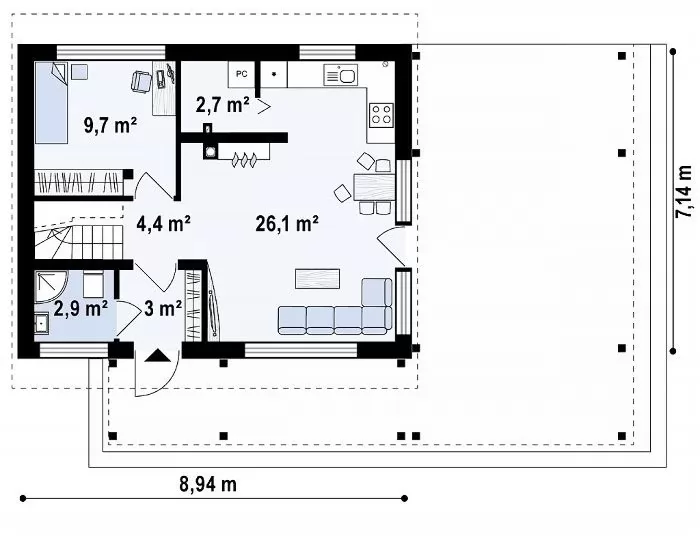 Планировка КД-77 Дом из кирпича Капирон, 77.1 м.кв.
