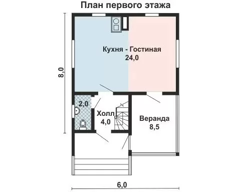 Планировка БД-60 Дом из блоков Ремари, 60 м²