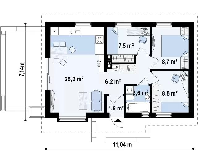 Планировка БД-61 Дом из блоков Грация, 61 м²
