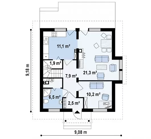 Планировка КД-107 Кирпичный дом Шиниол, 107.2 кв.м