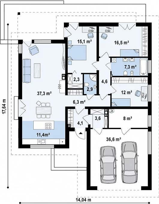 Планировка КБ-165 Дома из керамзитобетона Вутрил, 165 м²