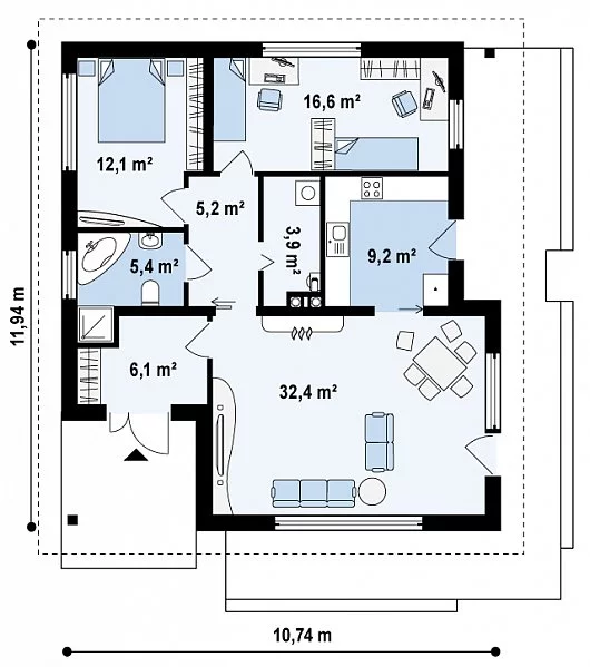 Планировка ПБ-91 Дом из пеноблока Мифика, 91 м²