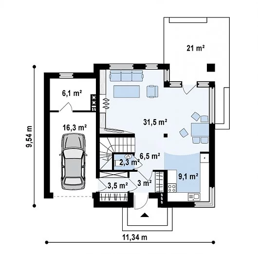 Планировка ПБ-134 Дом из пеноблока Бурун, 134 м²