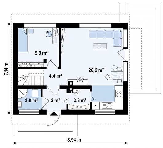 Планировка ПБ-92 Дом из пеноблока Эльфвуд, 92 м²