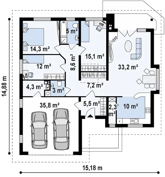 Планировка ПБ-157 Дом из пеноблока Бризо, 157 м²