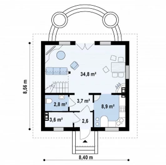 Планировка КБ-108 Дома из керамзитобетона Драконт, 108 м²