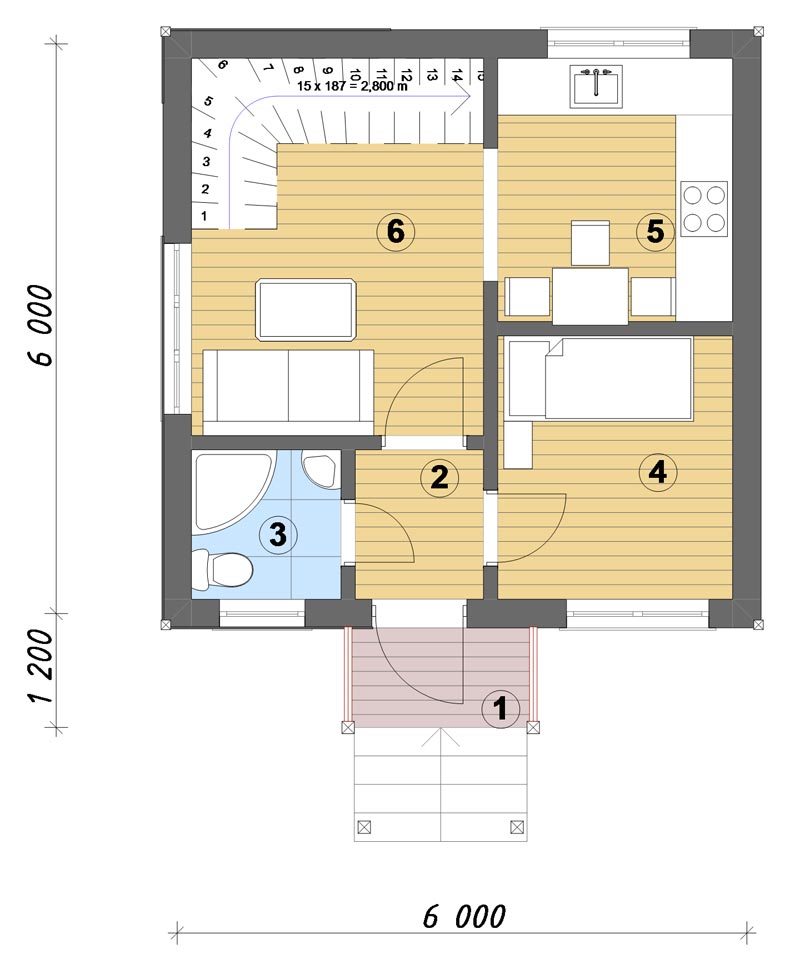 Планировка АРБ-72 Дом из арболита Лустовик, 72 м²
