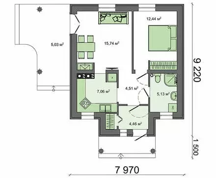 Планировка ТК-54 Дом из тёплой керамики Футуриум, 54 м.кв.