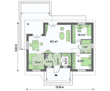 Планировка ТК-97 Дом из тёплой керамики Логари, 97 м.кв.