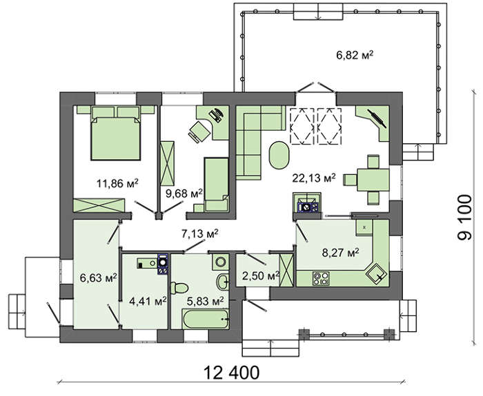 Планировка КОМБ-85 Комбинированный дом Кряш, 85 м²