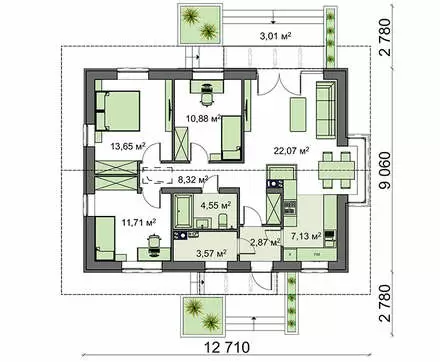 Планировка КОМБ-88 Комбинированный дом Пирикол, 88 м²