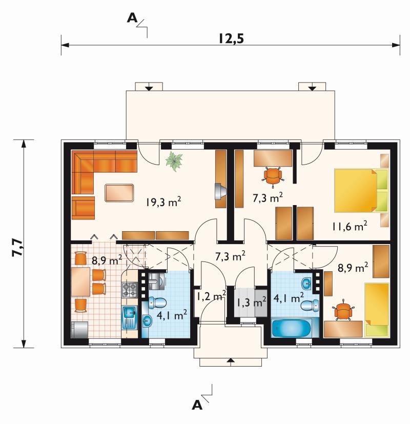 Планировка АРБ-97 Дом из арболита Галакт, 97 м²