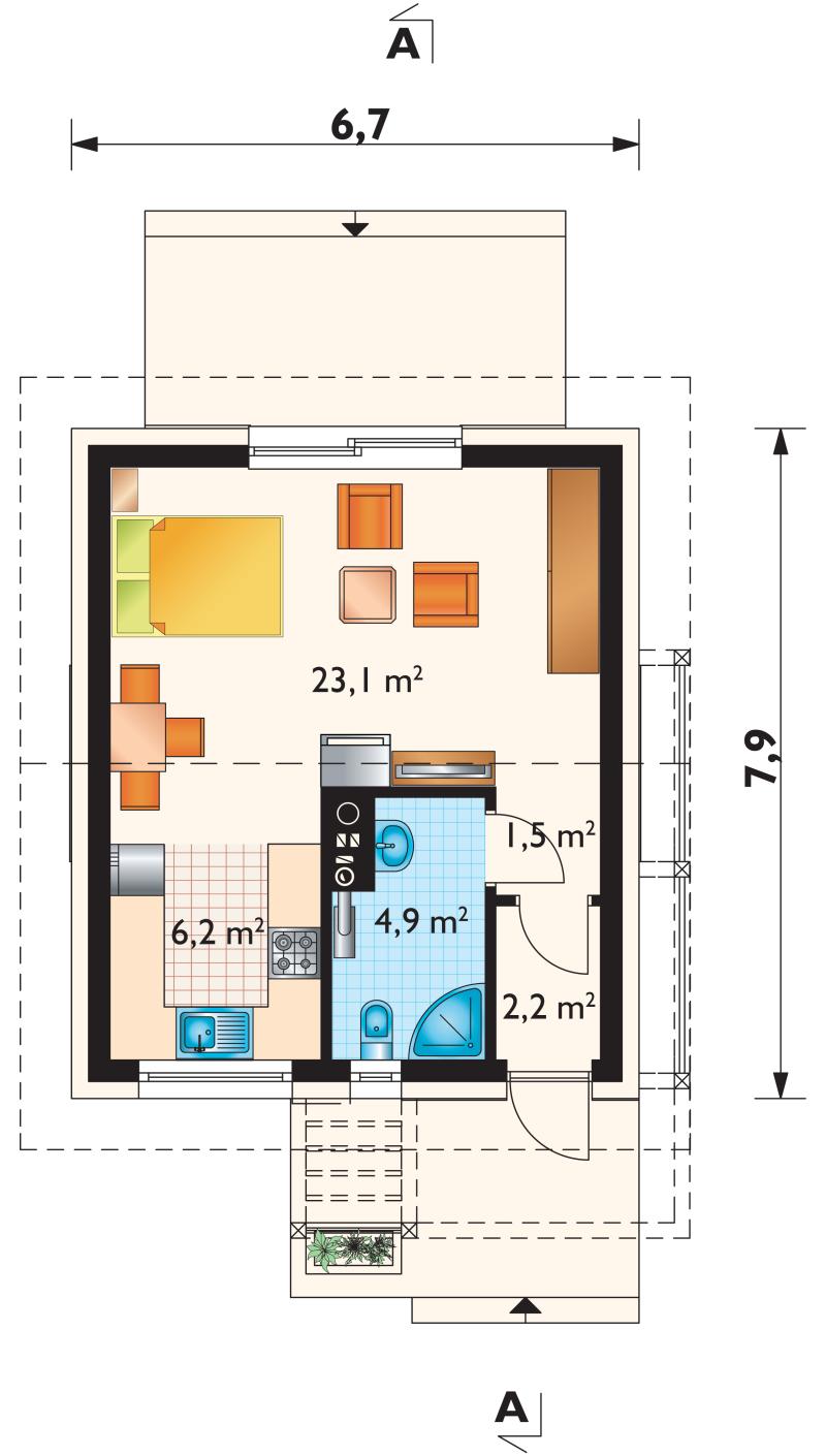 Планировка АРБ-52 Дом из арболита Рассет, 52 м²