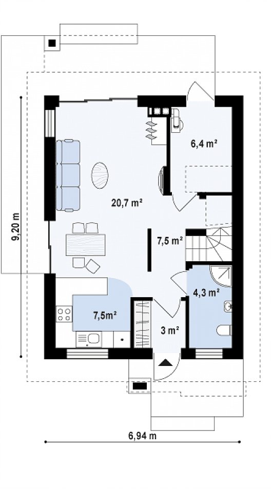 Планировка АРБ-129 Дом из арболита Лачник, 129 м²