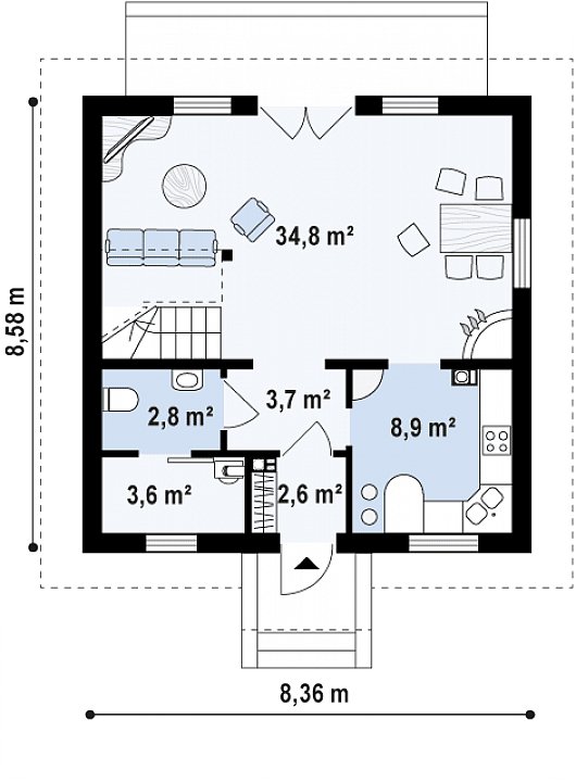 Планировка АРБ-108 Дом из арболита Ветрил, 108 м²