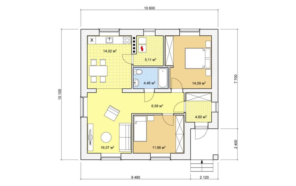 Планировка МД-78 Монолитный дом Отрада, 78 м²