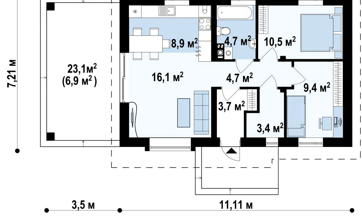 Планировка ГБ-61 Дом из газобетона Асталис, 61 м²